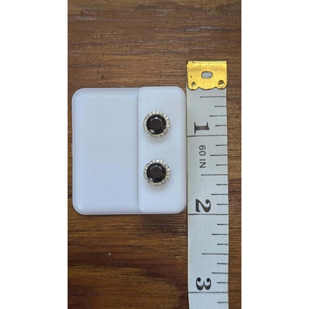 Sterling Silver Black Onyx Round Halo Stud Earrings 925 Pave CZ Accent 13mm